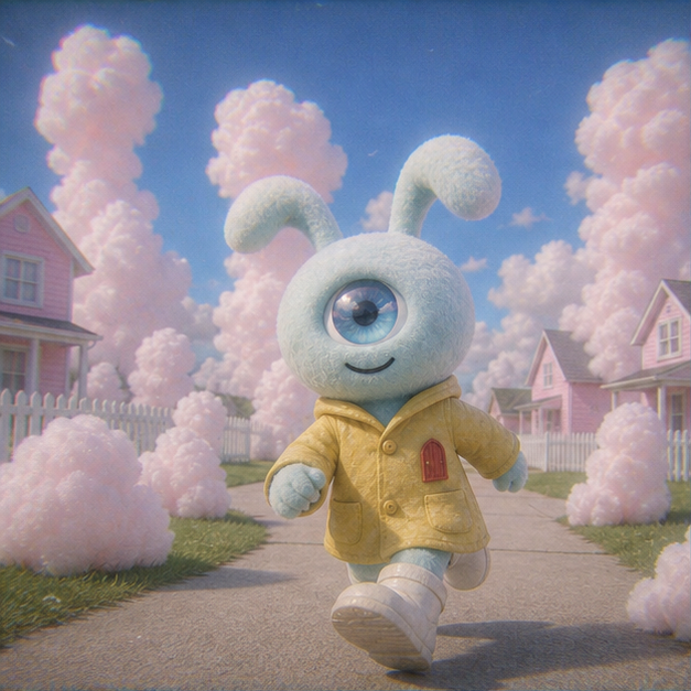 Morrow running through a pastel neighborhood