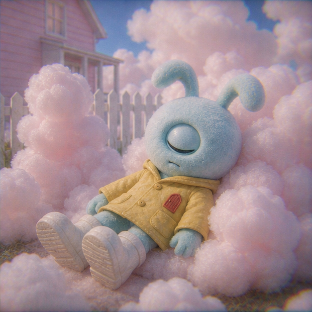 Morrow sleeping among pink cloud bushes