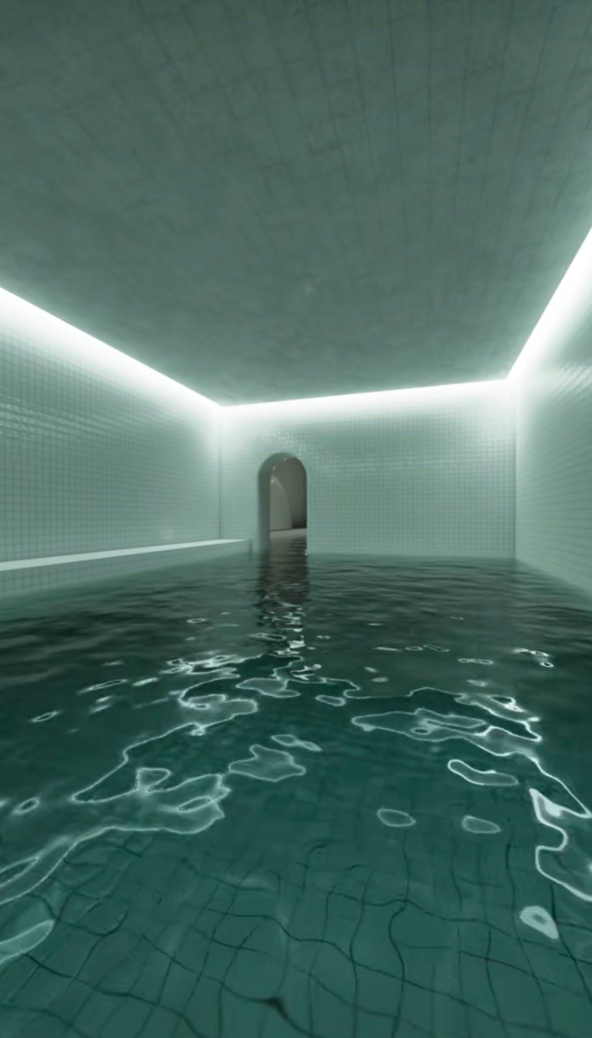 Liminal flooded pool room